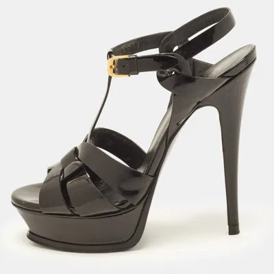Pre-owned Saint Laurent Tribute Size 37 Black Patent Leather Platform Sandals