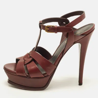 Pre-owned Saint Laurent Tribute Size 37 Burgundy Leather Platform Sandals