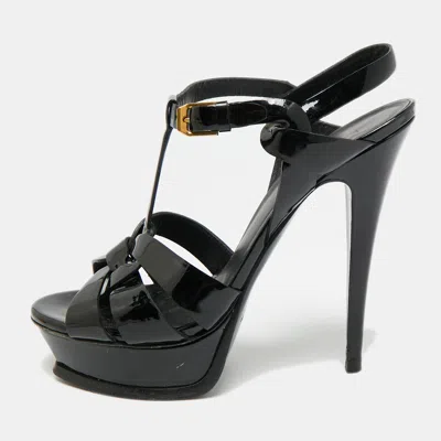 Pre-owned Saint Laurent Tribute Size 38 Black Patent Leather Platform Sandals