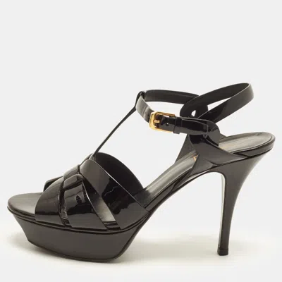 Pre-owned Saint Laurent Tribute Size 38 Black Patent Leather Platform Sandals