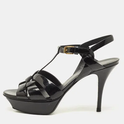 Pre-owned Saint Laurent Tribute Size 38.5 Black Patent Leather Platform Sandals