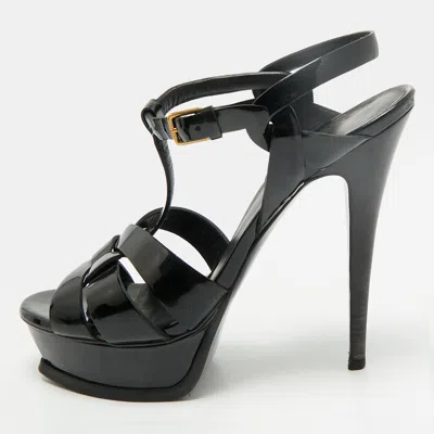 Pre-owned Saint Laurent Tribute Size 38.5 Black Patent Leather Platform Sandals