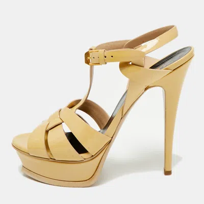 Pre-owned Saint Laurent Tribute Size 39 Beige Patent Leather Platform Sandals