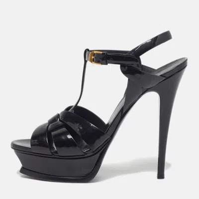 Pre-owned Saint Laurent Tribute Size 39 Black Leather Platform Sandals