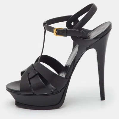 Pre-owned Saint Laurent Tribute Size 39 Black Leather Platform Sandals
