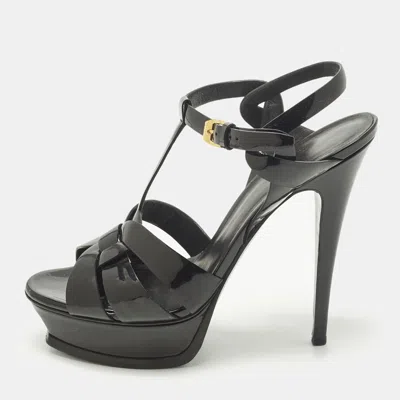 Pre-owned Saint Laurent Tribute Size 39 Black Patent Leather Platform Sandals