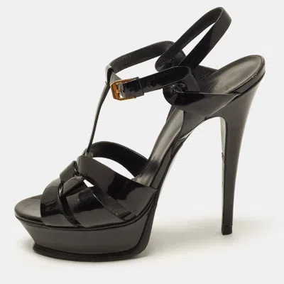 Pre-owned Saint Laurent Tribute Size 39 Black Patent Leather Platform Sandals