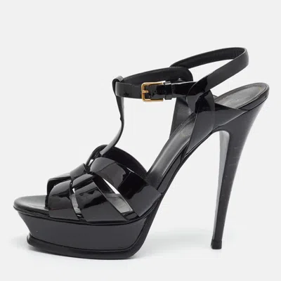 Pre-owned Saint Laurent Tribute Size 39 Black Patent Leather Platform Sandals