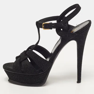 Pre-owned Saint Laurent Tribute Size 39 Black Suede Platform Sandals