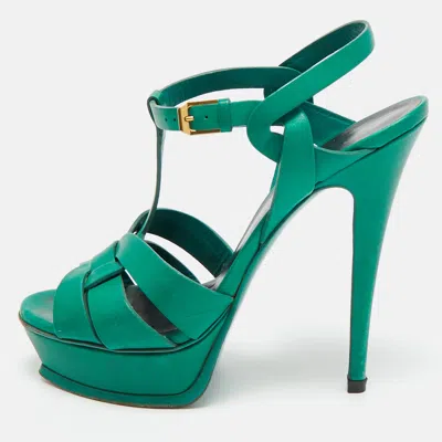 Pre-owned Saint Laurent Tribute Size 39 Green Leather Platform Sandals