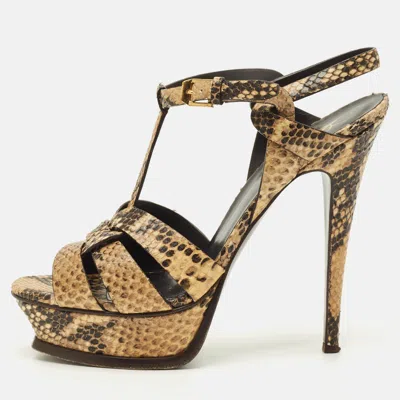 Pre-owned Saint Laurent Tribute Size 39 Multicolor Snakeskin Embossed Leather Platform Sandals
