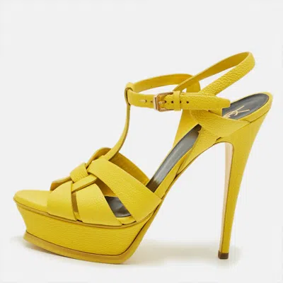 Pre-owned Saint Laurent Tribute Size 39 Yellow Leather Platform Sandals