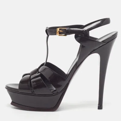 Pre-owned Saint Laurent Tribute Size 39.5 Burgundy Patent Leather Platform Sandals