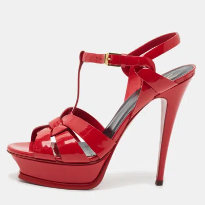 Pre-owned Saint Laurent Tribute Size 39.5 Red Patent Leather Platform Sandals