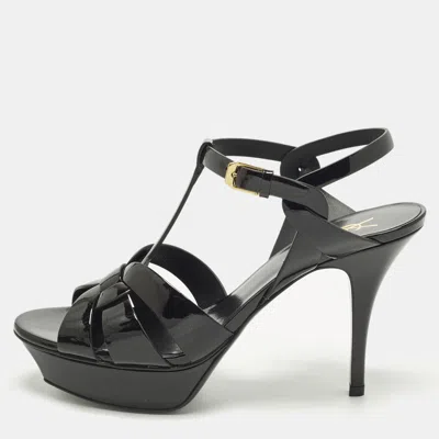 Pre-owned Saint Laurent Tribute Size 40 Black Patent Leather Platform Sandals