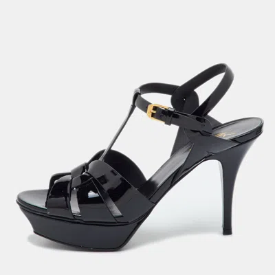 Pre-owned Saint Laurent Tribute Size 40 Black Patent Leather Platform Sandals