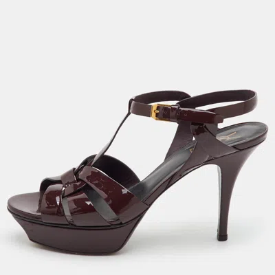 Pre-owned Saint Laurent Tribute Size 40 Burgundy Patent Leather Platform Sandals