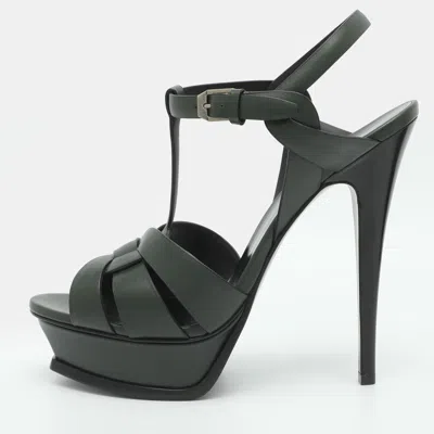 Pre-owned Saint Laurent Tribute Size 40 Green Leather Platform Sandals