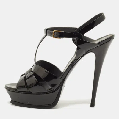 Pre-owned Saint Laurent Tribute Size 41 Black Patent Leather Platform Sandals