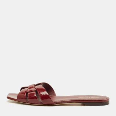 Pre-owned Saint Laurent Tribute Size 41.5 Burgundy Patent Leather Flat Slides