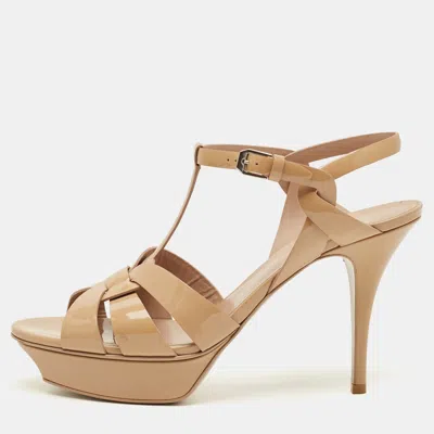 Pre-owned Saint Laurent Tribute Size 42 Beige Patent Leather Sandals
