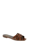 Saint Laurent Tribute Woven Tortoise Shell Slide Sandals