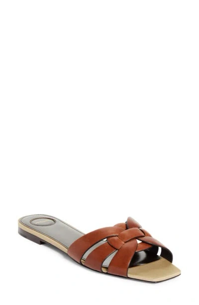 Saint Laurent Tribute Slide Sandal In Brown