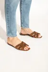 Saint Laurent Tribute Woven Tortoise Shell Slide Sandals In Brown