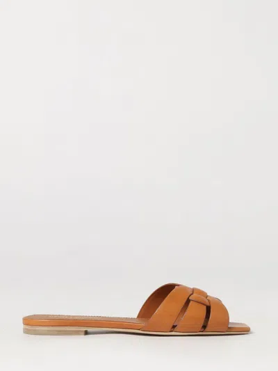 Saint Laurent Tribute Smooth Calf Leather Low-heeled Mule Sandals In Brown