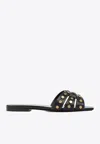 Saint Laurent Tribute Studded Leather Flat Sandals In Black