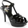 Saint Laurent Tribute Black Sandals With Platform In Patent Leather Woman