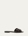 Saint Laurent Tribute Tortoise Shell Flat Slide Sandals In Burgundy
