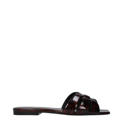 Saint Laurent Tribute Women's Slides And Clogs Brown/natural Patent Leather