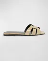 Saint Laurent Tribute Woven Flat Slide Sandals In Brave Ivory