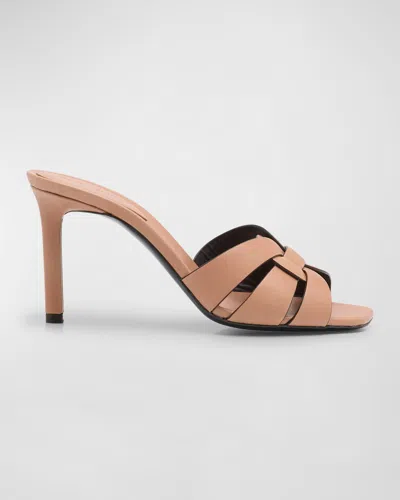 Saint Laurent Tribute Woven Leather Mule Sandals In Nude
