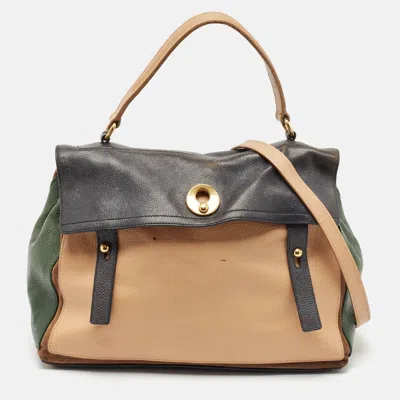 Pre-owned Saint Laurent Tricolor Leather And Suede Large Muse Two Top Handle Bag In Multicolor