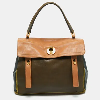 Pre-owned Saint Laurent Tricolor Leather And Suede Medium Muse Two Top Handle Bag