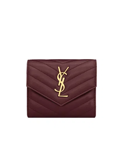 Saint Laurent Trifold Wallet In Burgundy