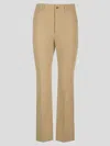 Saint Laurent Beige Straight Pants With A Button In Cotton Woman