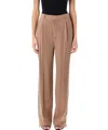 Saint Laurent Silk Crepe Trousers In Beige