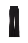Saint Laurent Satin-trimmed Grain De Poudre Wool Wide-leg Pants In Black