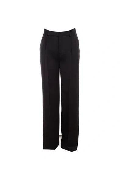 Saint Laurent Silk Trouser Pants In Black