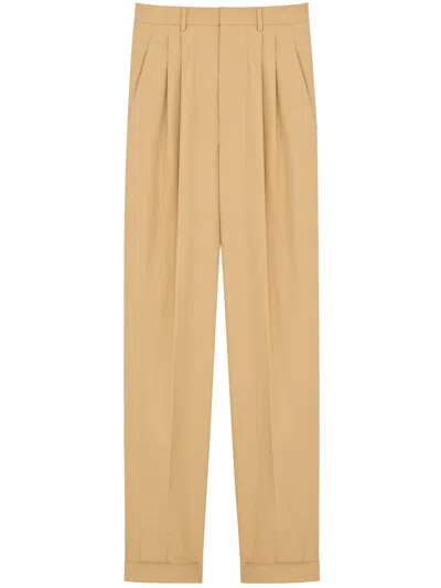 Saint Laurent Tailored Suit Trousers Pleats Belt Loops Pockets In Nude