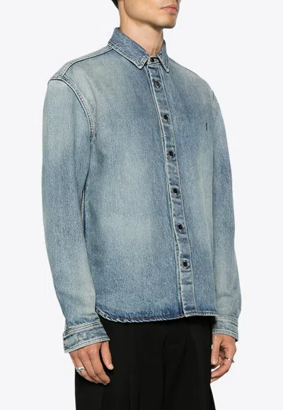 Saint Laurent Trouville Logo Faded Denim Shirt