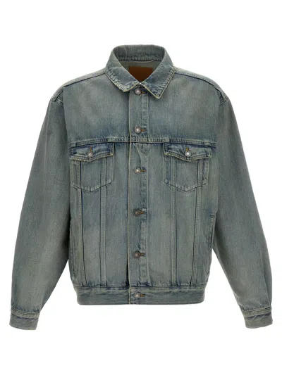 Saint Laurent Trucker Puffer Jackets Blue In Gray