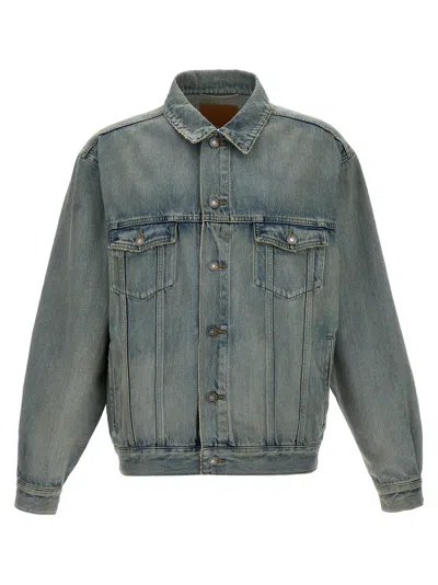 Saint Laurent Trucker Puffer Jackets Blue In Gray