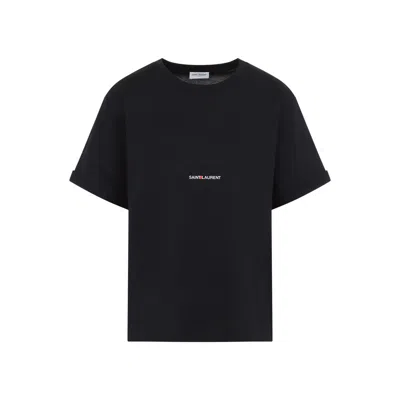 Saint Laurent Logo-embroidered Crew-neck T-shirt In Black
