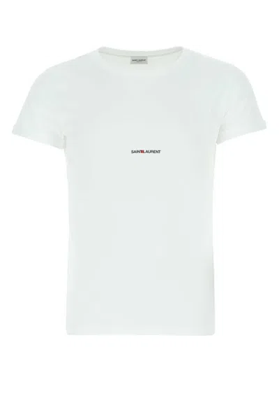 Saint Laurent Logo-embroidered Cotton T-shirt In White