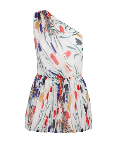 Saint Laurent Strapless Floral Pattern Pleated Mini Dress