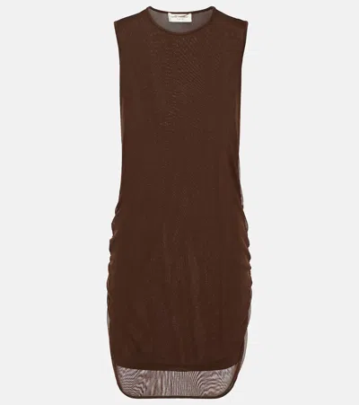 Saint Laurent Tulle Minidress In Brown